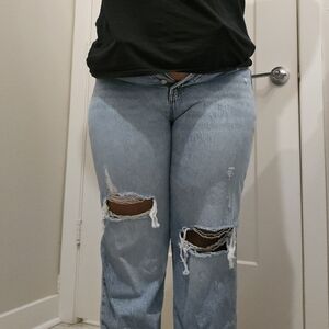 Aeropostale Women's High Rise Ripped Jeans - Light Blue